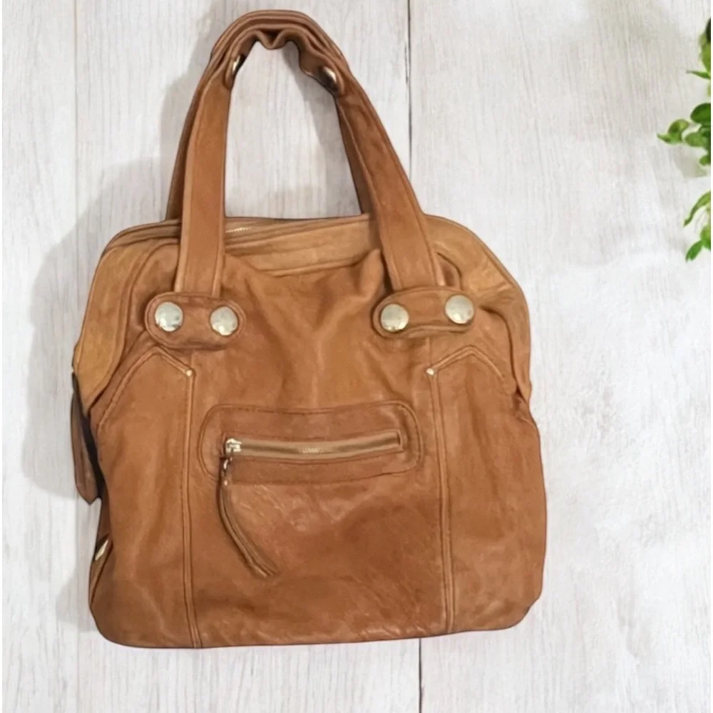 Everyday Cognac Leather Satchel Handbag - Women